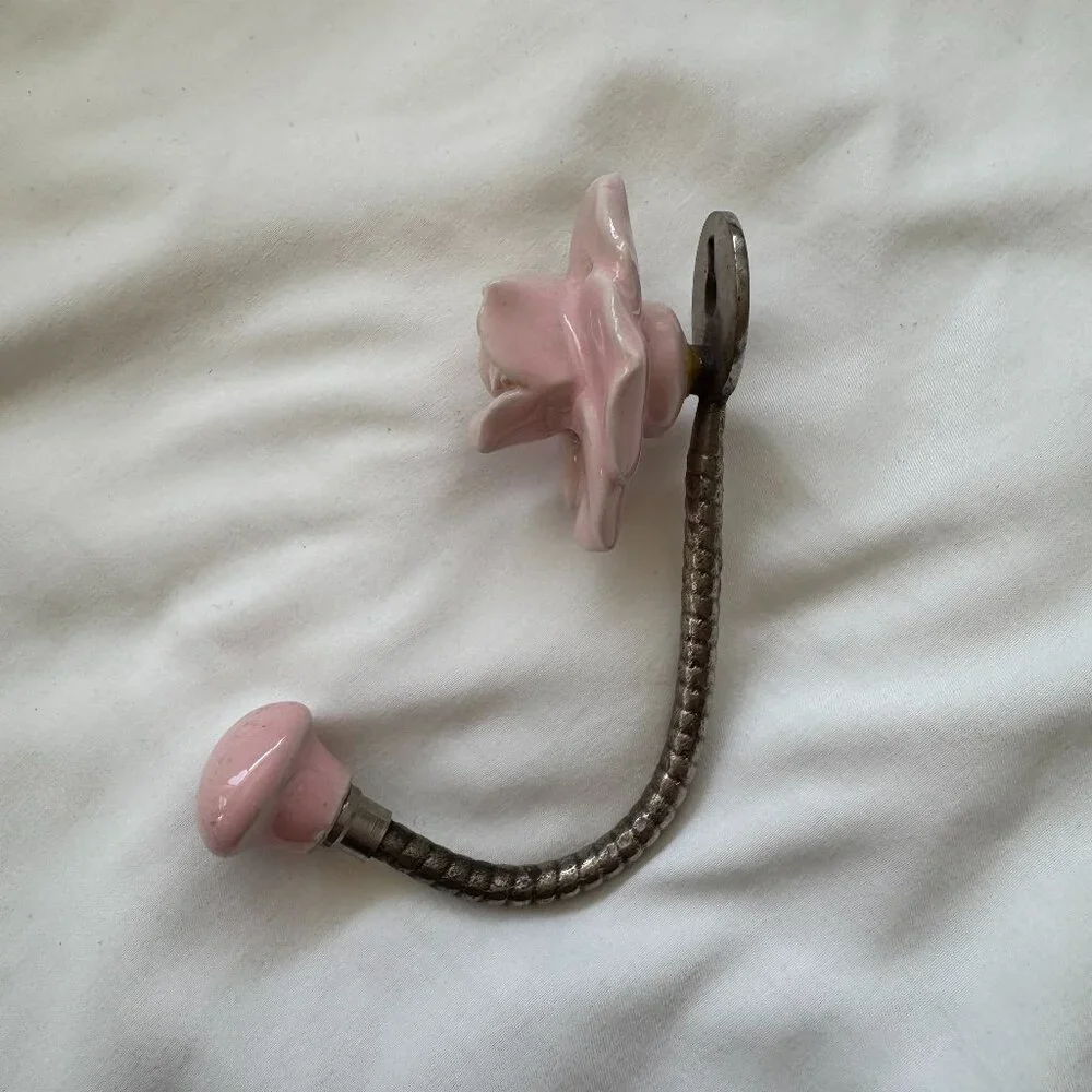 EUC, Anthropologie Floral Ceramic Wall Hook, Light Dusty Pink / Silver, One Size